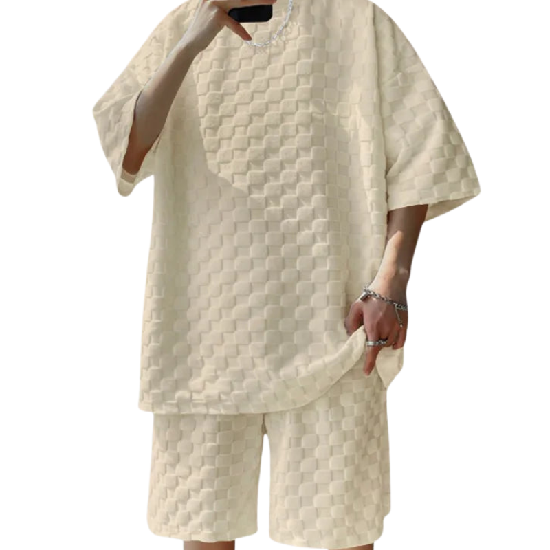 Men’s Oversized Chessboard Plaid Two-Piece Set